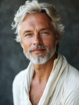 Іван Ковальчук - інструктор з медитації, спокійний чоловік з сивиною в зручному світлому одязі