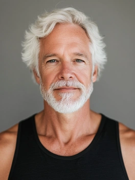 Василь Григоренко - інструктор з балансу та стабільності, підтянутий чоловік старшого віку у спортивному одязі